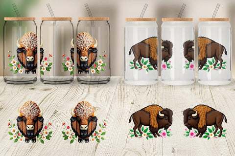 Glass Can Bison Embroidery Sublimation artnoy 