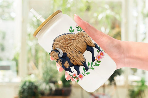 Glass Can Bison Embroidery Sublimation artnoy 