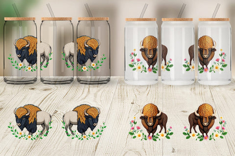 Glass Can Bison Embroidery Sublimation artnoy 