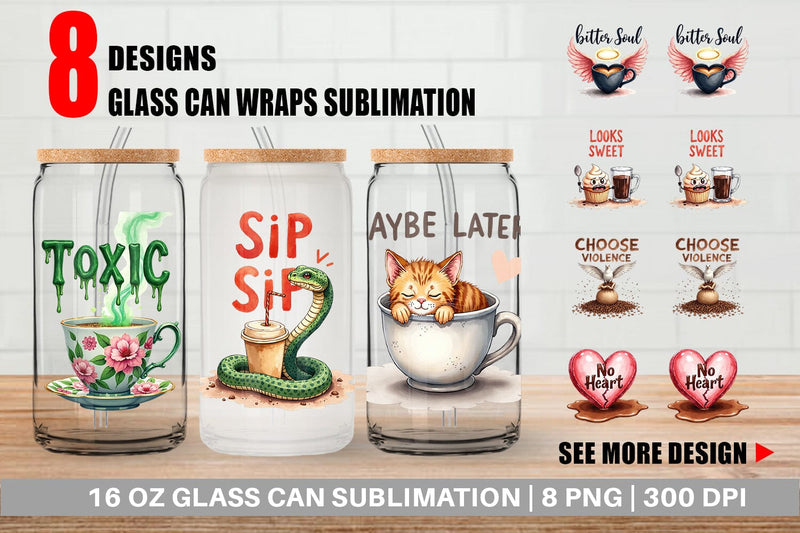 Glass Can Bitter Coffee Goth Sarcastic Quotes Sublimation artnoy 