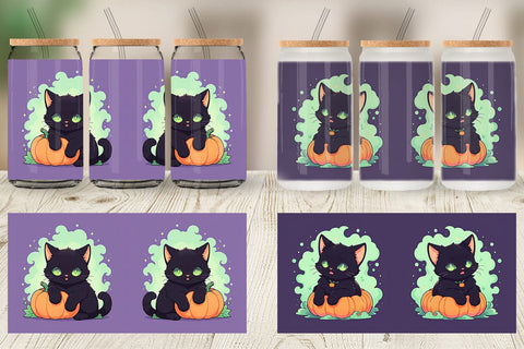 Glass Can Black Cat and Pumpkin Sublimation artnoy 