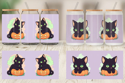 Glass Can Black Cat and Pumpkin Sublimation artnoy 