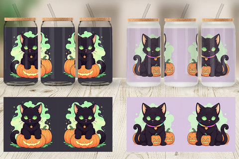 Glass Can Black Cat and Pumpkin Sublimation artnoy 