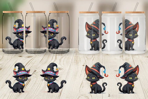 Glass Can Black Cat Halloween Sublimation artnoy 