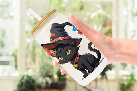 Glass Can Black Cat Halloween Sublimation artnoy 