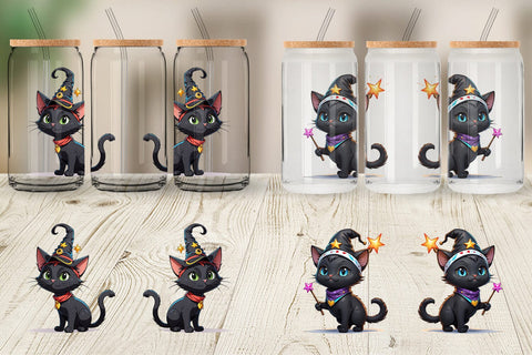 Glass Can Black Cat Halloween Sublimation artnoy 