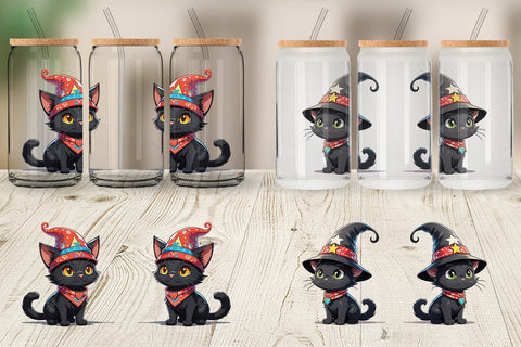 Glass Can Black Cat Halloween Sublimation artnoy 