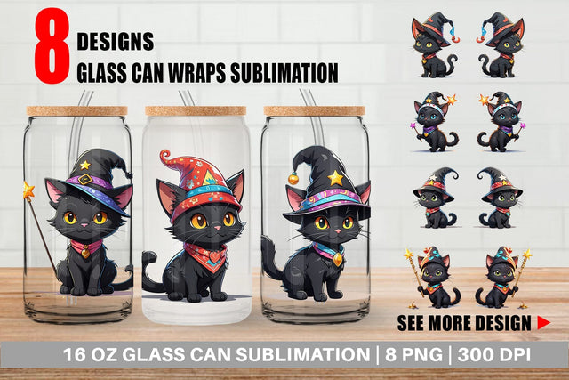 Glass Can Black Cat Halloween Sublimation artnoy 