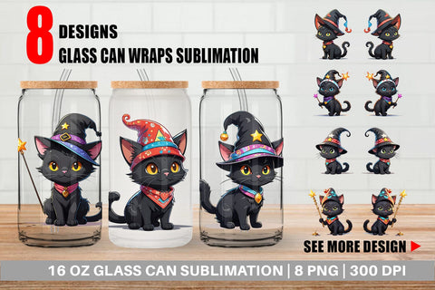 Glass Can Black Cat Halloween Sublimation artnoy 