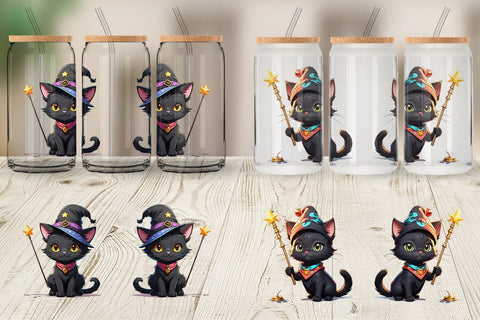 Glass Can Black Cat Halloween Sublimation artnoy 