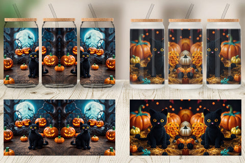 Glass Can Black Cat Knitted Sublimation artnoy 