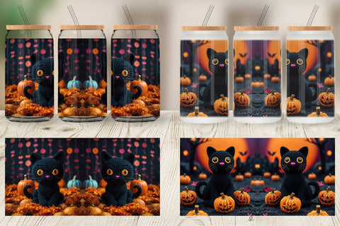 Glass Can Black Cat Knitted Sublimation artnoy 