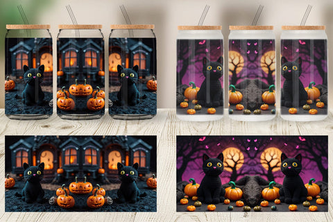 Glass Can Black Cat Knitted Sublimation artnoy 