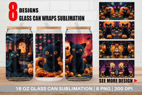 Glass Can Black Cat Knitted Sublimation artnoy 