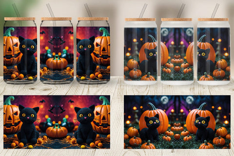 Glass Can Black Cat Knitted Sublimation artnoy 