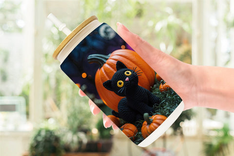 Glass Can Black Cat Knitted Sublimation artnoy 