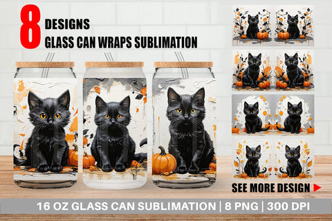 Glass Can Black Cat Painting Sublimation artnoy 