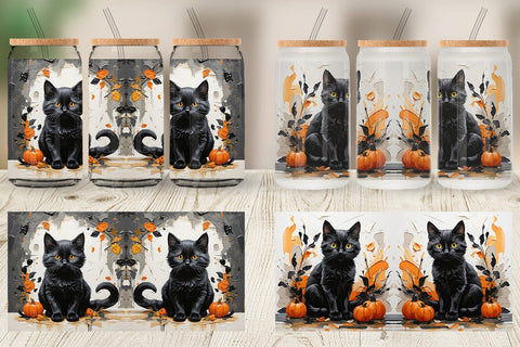 Glass Can Black Cat Painting Sublimation artnoy 