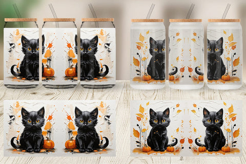 Glass Can Black Cat Painting Sublimation artnoy 