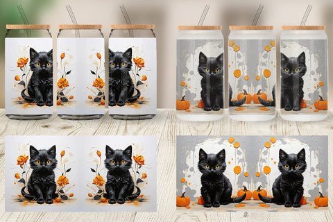 Glass Can Black Cat Painting Sublimation artnoy 