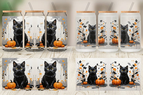 Glass Can Black Cat Painting Sublimation artnoy 