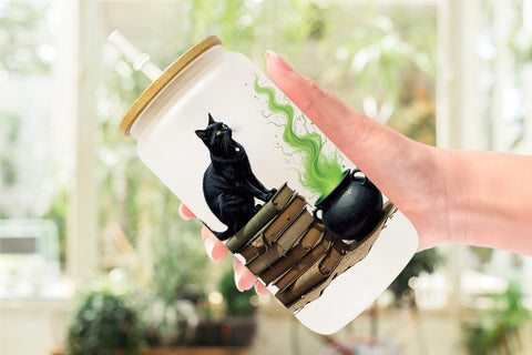 Glass Can Black Cat Sublimation artnoy 