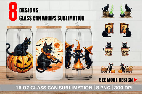Glass Can Black Cat Sublimation artnoy 