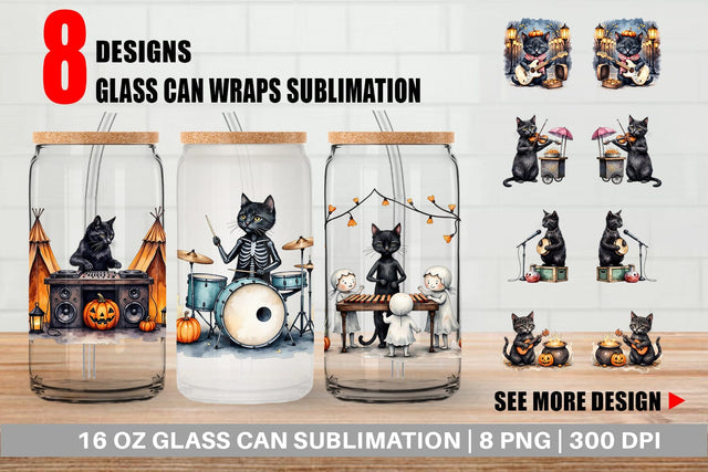 Glass Can Black Cat Tunes Sublimation artnoy 