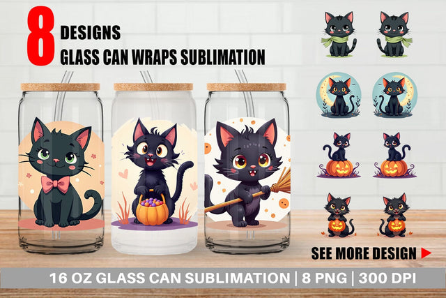 Glass Can Black Cats Sublimation artnoy 