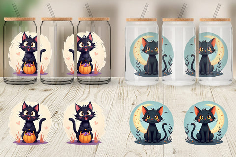 Glass Can Black Cats Sublimation artnoy 