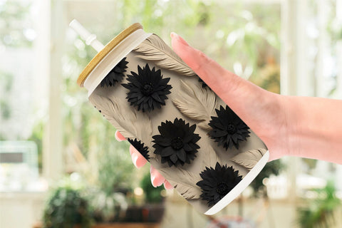 Glass Can Black Flowers Sublimation artnoy 