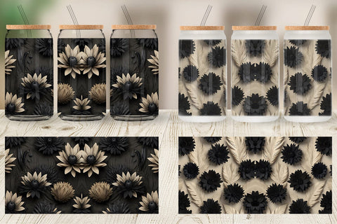 Glass Can Black Flowers Sublimation artnoy 