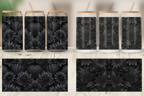 Glass Can Black Flowers Sublimation artnoy 