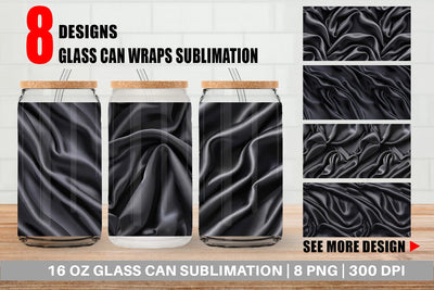 Glass Can Black Silk Pattern Sublimation artnoy 
