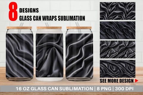 Glass Can Black Silk Pattern Sublimation artnoy 
