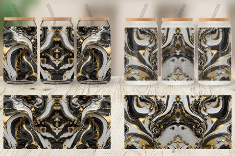 Glass Can Black White Marble Gold Sublimation artnoy 