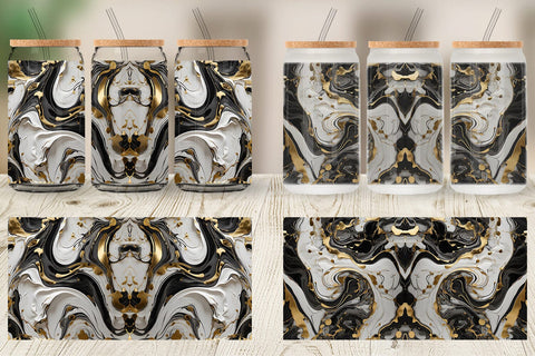 Glass Can Black White Marble Gold Sublimation artnoy 