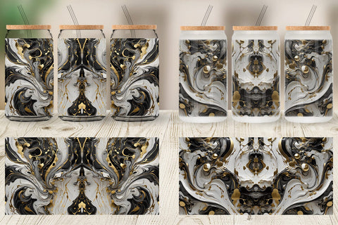 Glass Can Black White Marble Gold Sublimation artnoy 