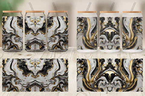 Glass Can Black White Marble Gold Sublimation artnoy 
