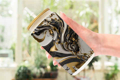 Glass Can Black White Marble Gold Sublimation artnoy 