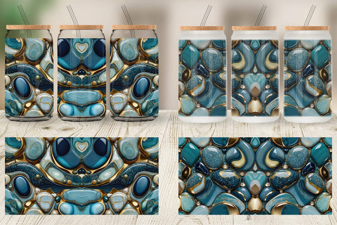 Glass Can Blue and Gold Pebbles Sublimation artnoy 