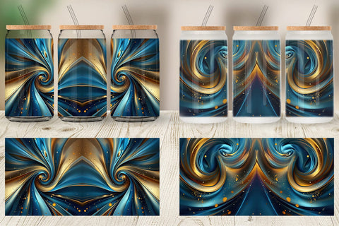 Glass Can Blue and Gold Swirl Sublimation artnoy 