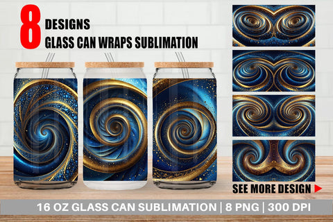 Glass Can Blue and Gold Vortex Sublimation artnoy 
