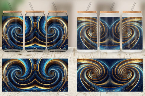 Glass Can Blue and Gold Vortex Sublimation artnoy 