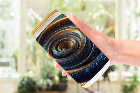 Glass Can Blue and Gold Vortex Sublimation artnoy 