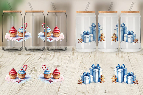 Glass Can Blue Christmas Sublimation artnoy 