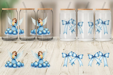 Glass Can Blue Christmas Sublimation artnoy 