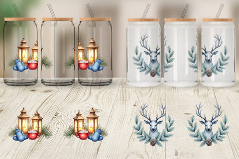 Glass Can Blue Christmas Sublimation artnoy 