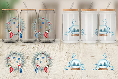 Glass Can Blue Christmas Sublimation artnoy 