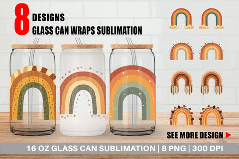 Glass Can Boho Autumn Rainbows Sublimation artnoy 